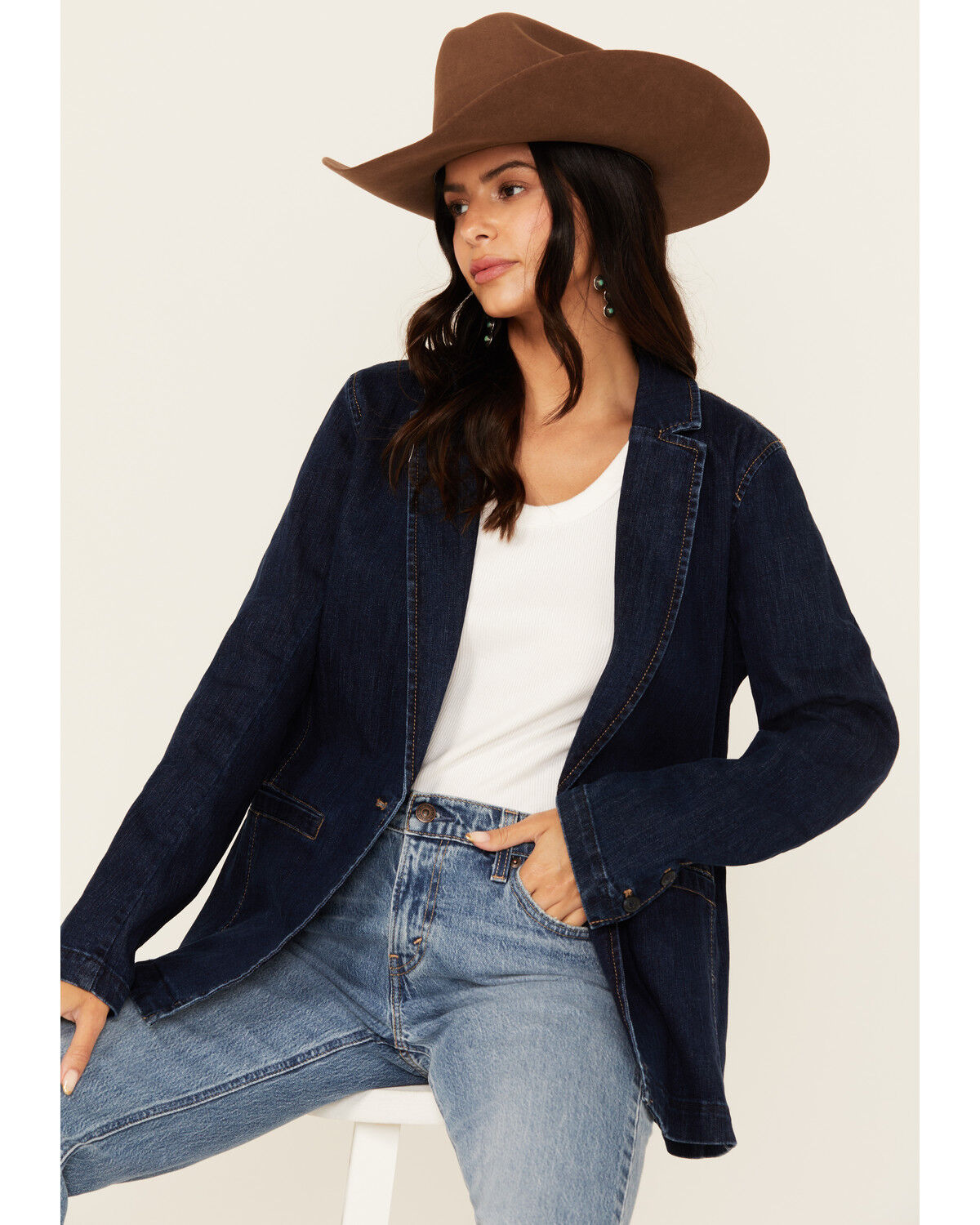 Image #1 - Ariat Women's Dark Wash Denim Blazer, Dark Wash, hi-res