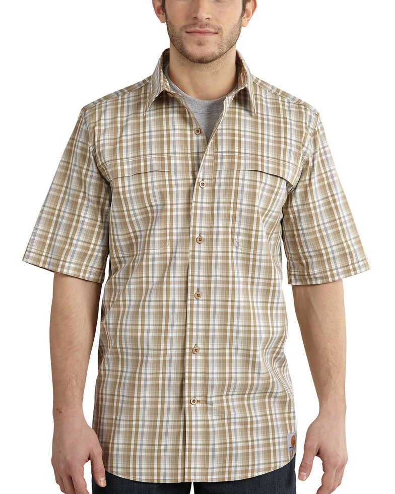 Carhartt Men's Force Plaid Short Sleeve Shirt, Khaki, hi-res