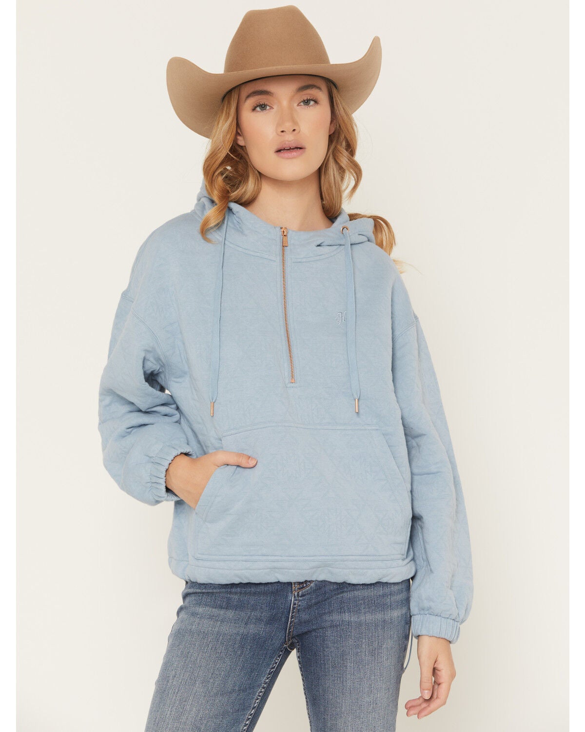 Hooey Women's Half Zip Hooded Pullover, Blue, hi-res