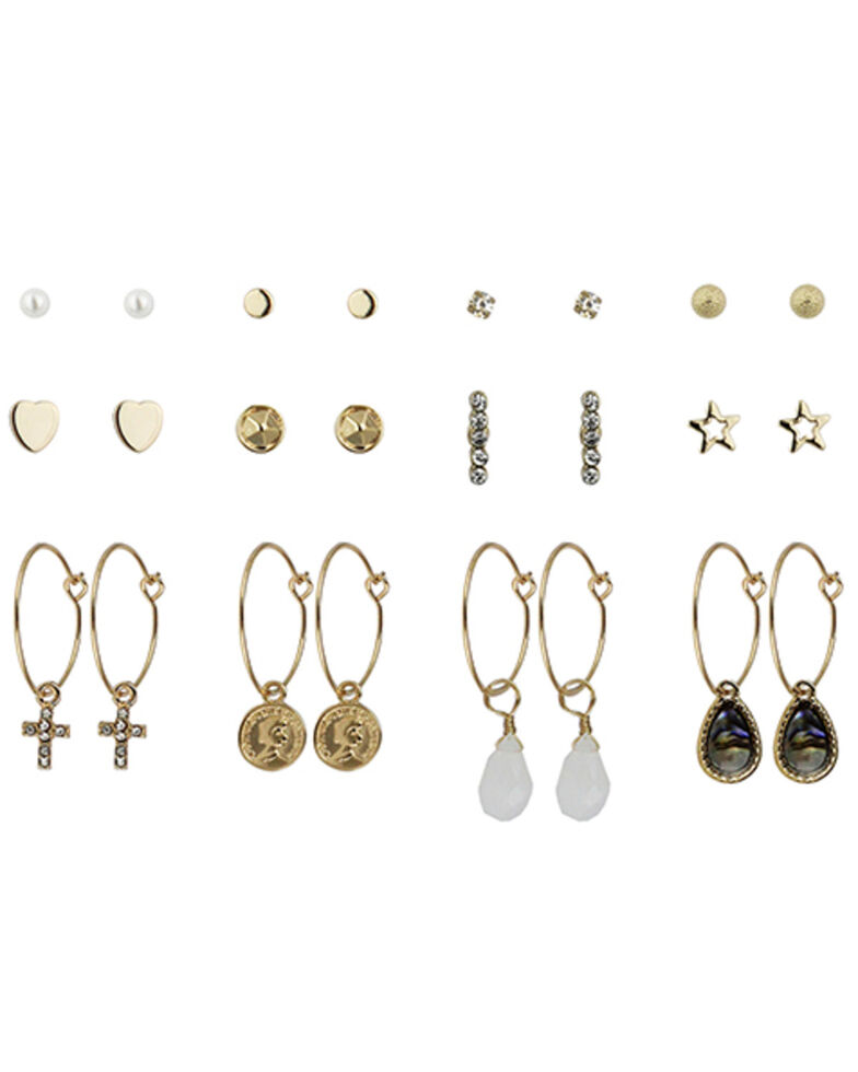 Shyanne Women's 12-Piece Set Boho Charm Earrings Set, Gold, hi-res