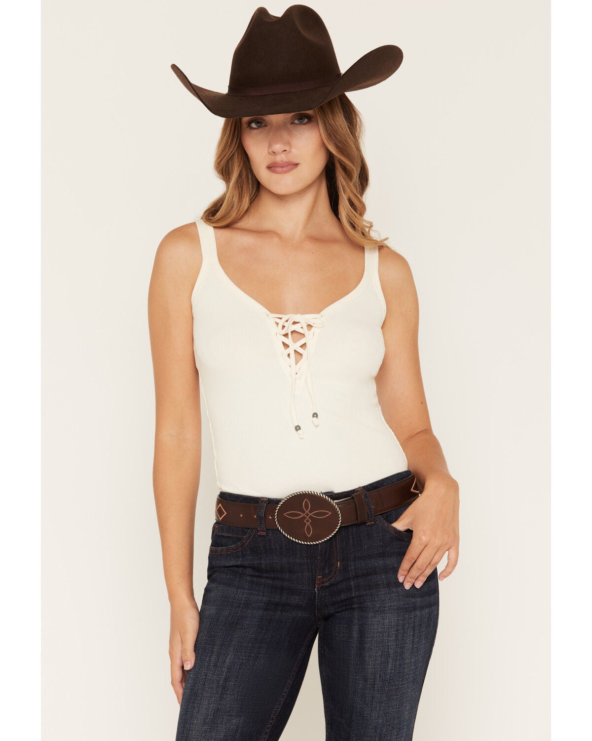 Idyllwind Women's Boot Stitch Leather Buckle Belt, Chocolate, hi-res