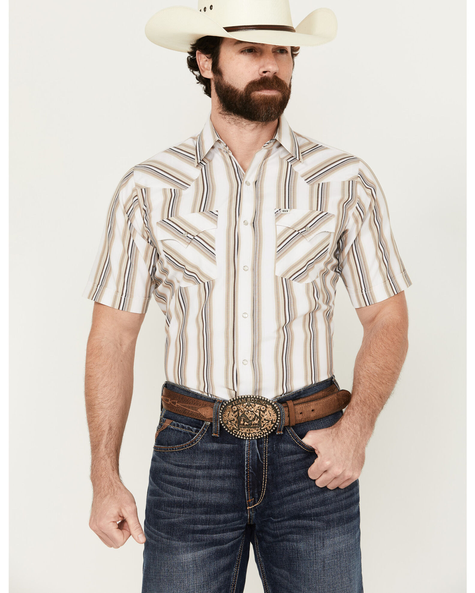 Ely Walker Men s Striped Print Short Sleeve Snap Western Shirt Country Outfitter