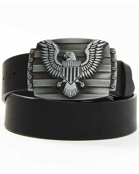 Brothers & Sons Men's Eagle Plaque Leather Belt, Black, hi-res