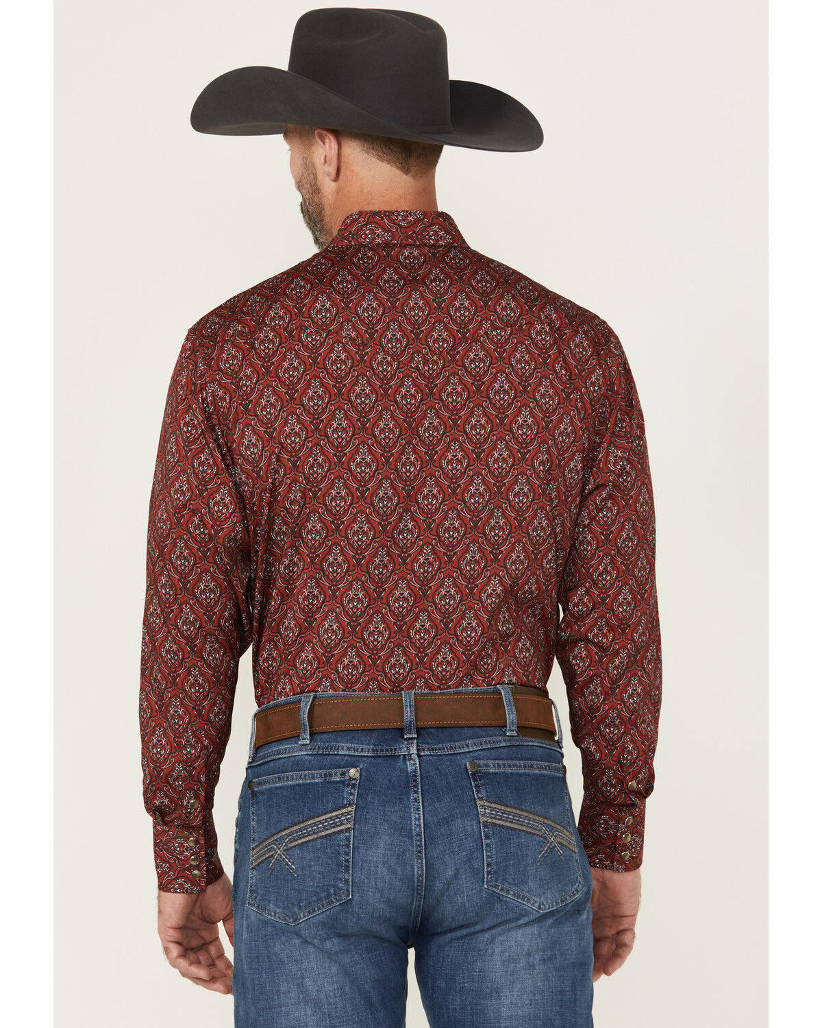 Image #4 - Rodeo Clothing Men's Boot Barn Exclusive Paisley Print Long Sleeve Snap Western Shirt, Burgundy, hi-res