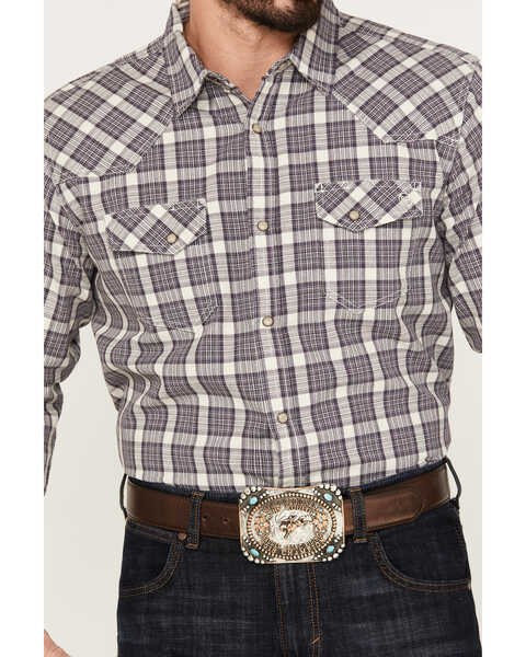 Image #3 - Blue Ranchwear Men's Plaid Print Long Sleeve Western Pearl Snap Shirt, Grape, hi-res