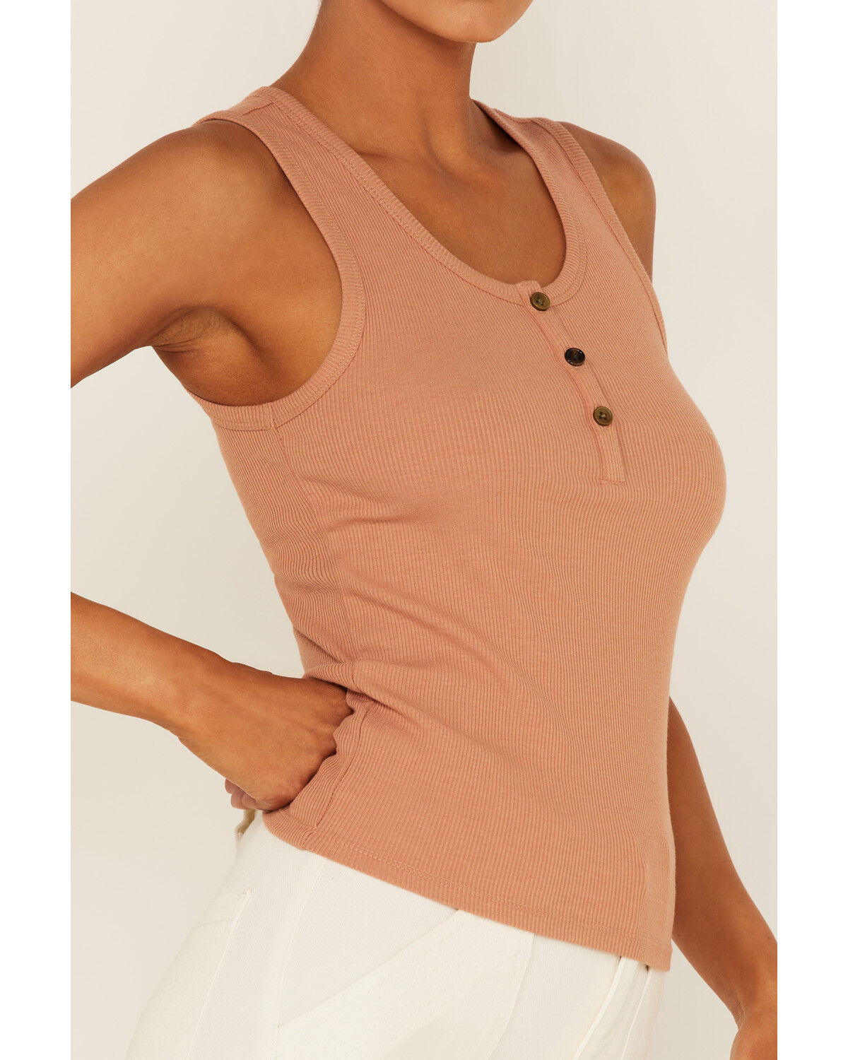 Image #3 - Cleo + Wolf Women's Ribbed Henley Tank Top, Beige/khaki, hi-res