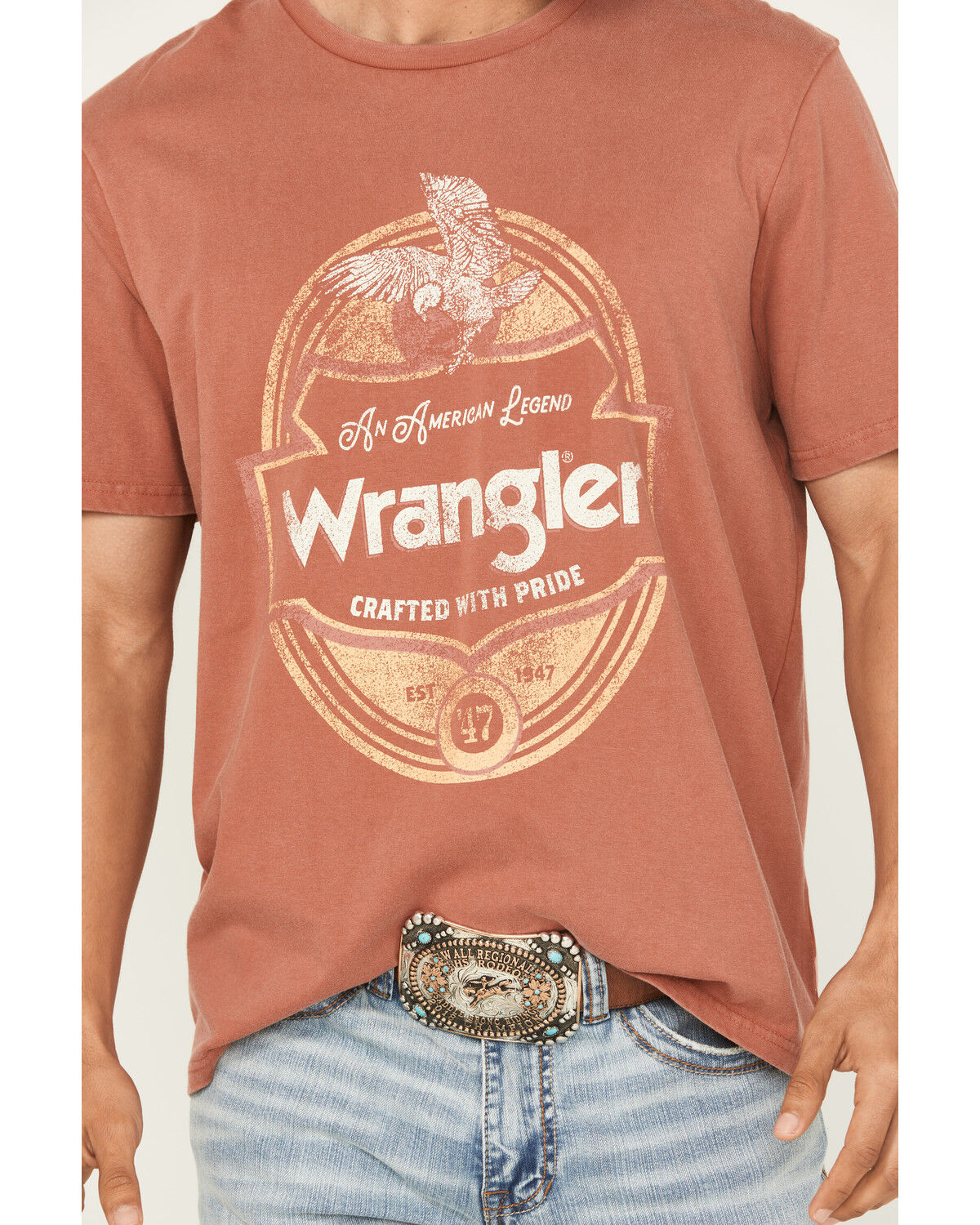 Image #3 - Wrangler Men's Eagle Short Sleeve Graphic T-Shirt, Rust Copper, hi-res