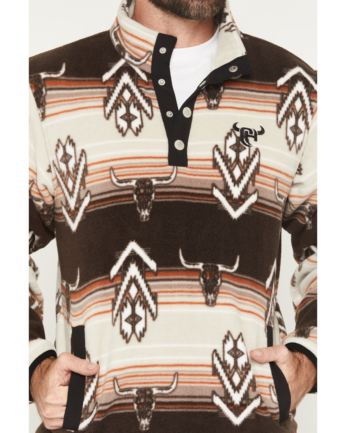 Image #3 - Cowboy Hardware Men's Southwestern Striped 1/4 Snap Pullover, Brown, hi-res