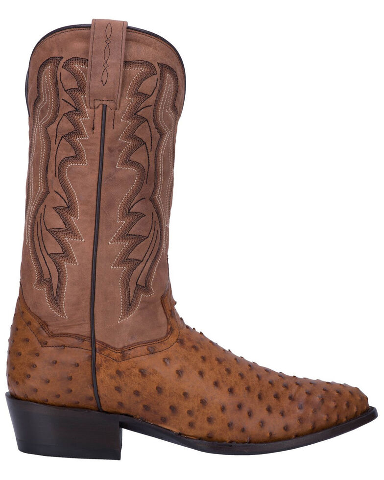Dan Post Tempe Full Quill Ostrich Cowboy Boots -  Medium Toe, Saddle Tan, hi-res