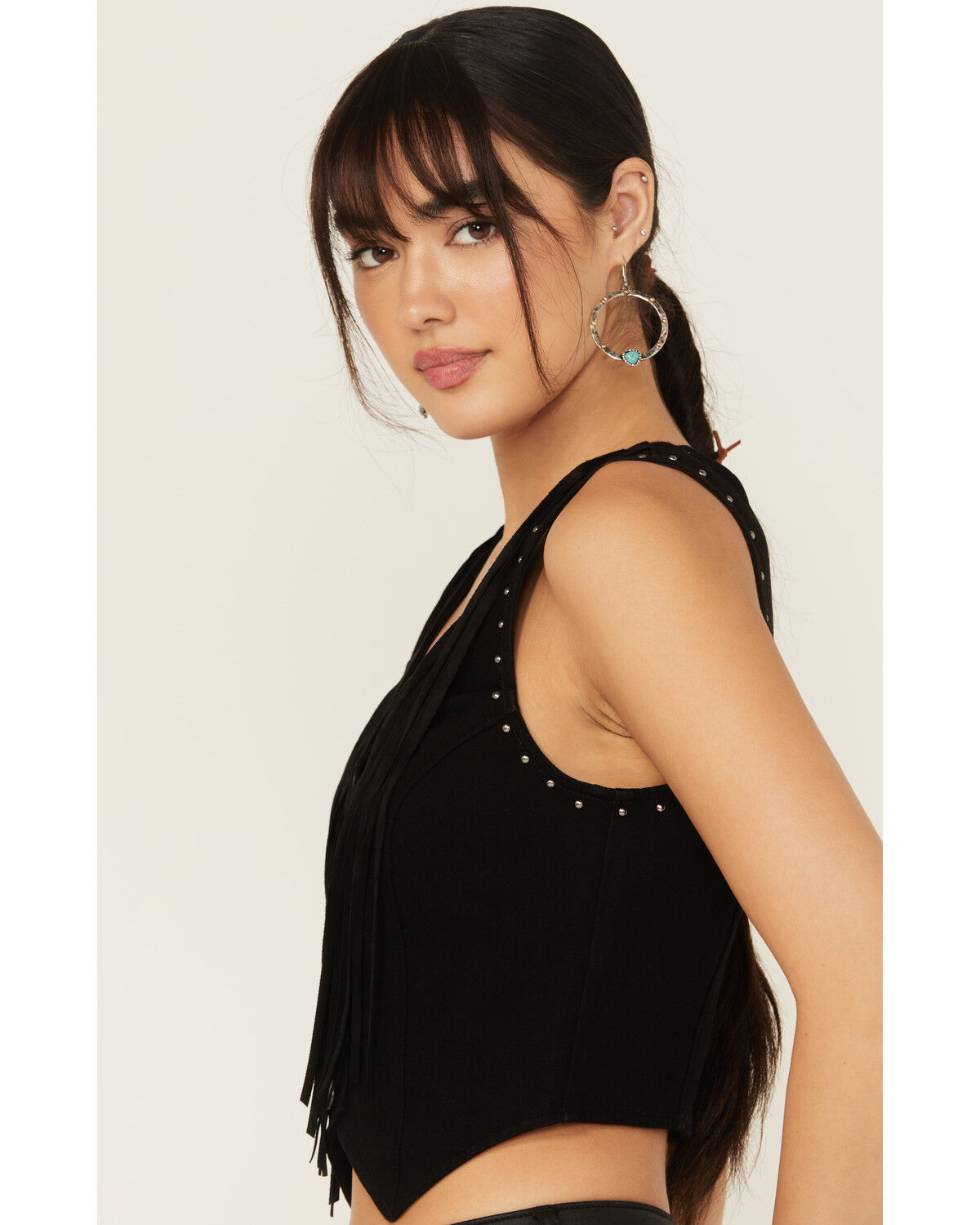 Image #2 - Idyllwind Women's Fringe Denim Bustier, Black, hi-res