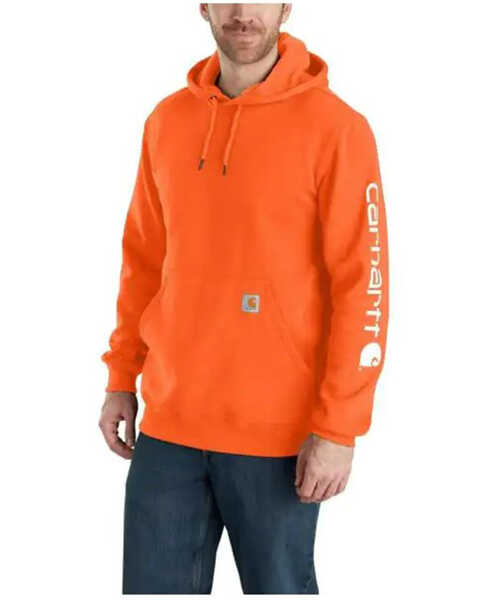 Carhartt Men's Loose Fit Midweight Logo Sleeve Graphic Hooded Sweatshirt, Bright Orange, hi-res
