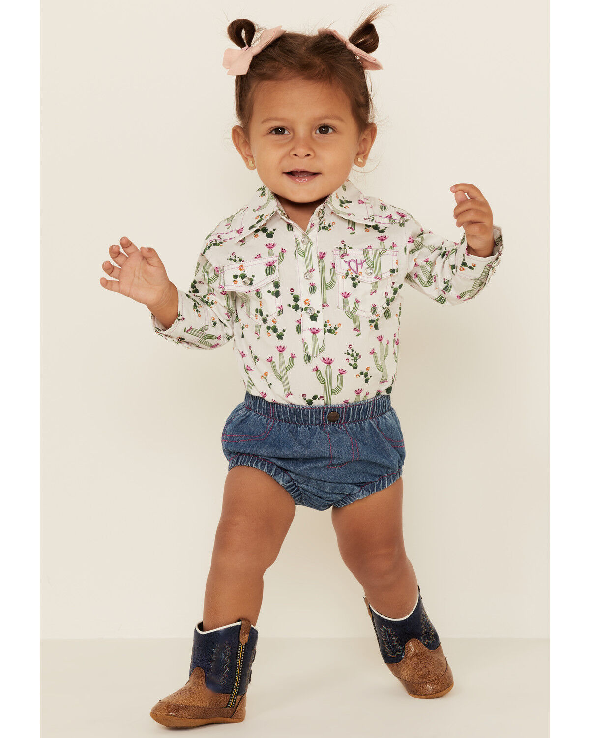 Image #1 - Wrangler Infant Girls' Denim Diaper Cover, Blue, hi-res