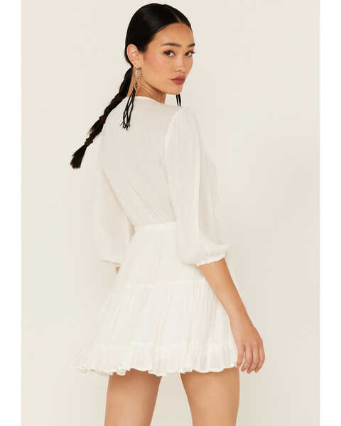 Image #4 - Lush Women's Tie Front Cutout Tiered Long Sleeve Dress, White, hi-res