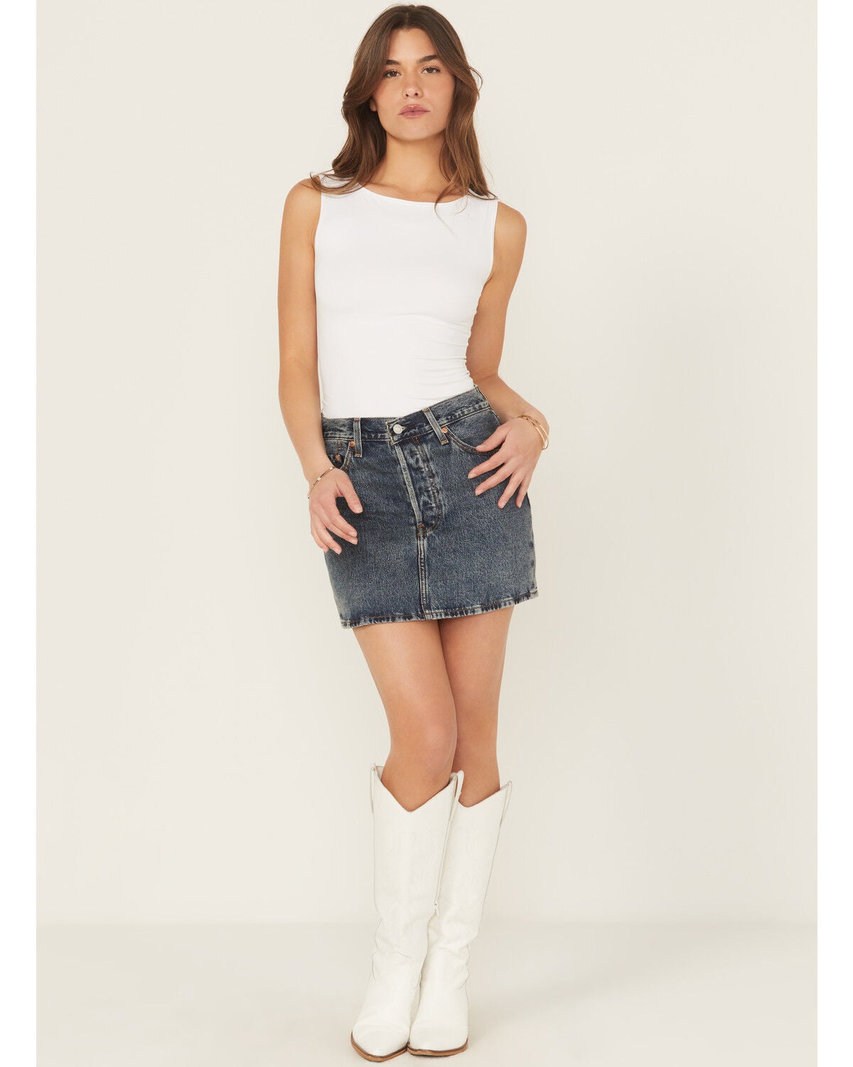 Levi's Women's Medium Wash Denim Mini Skirt, Blue, hi-res