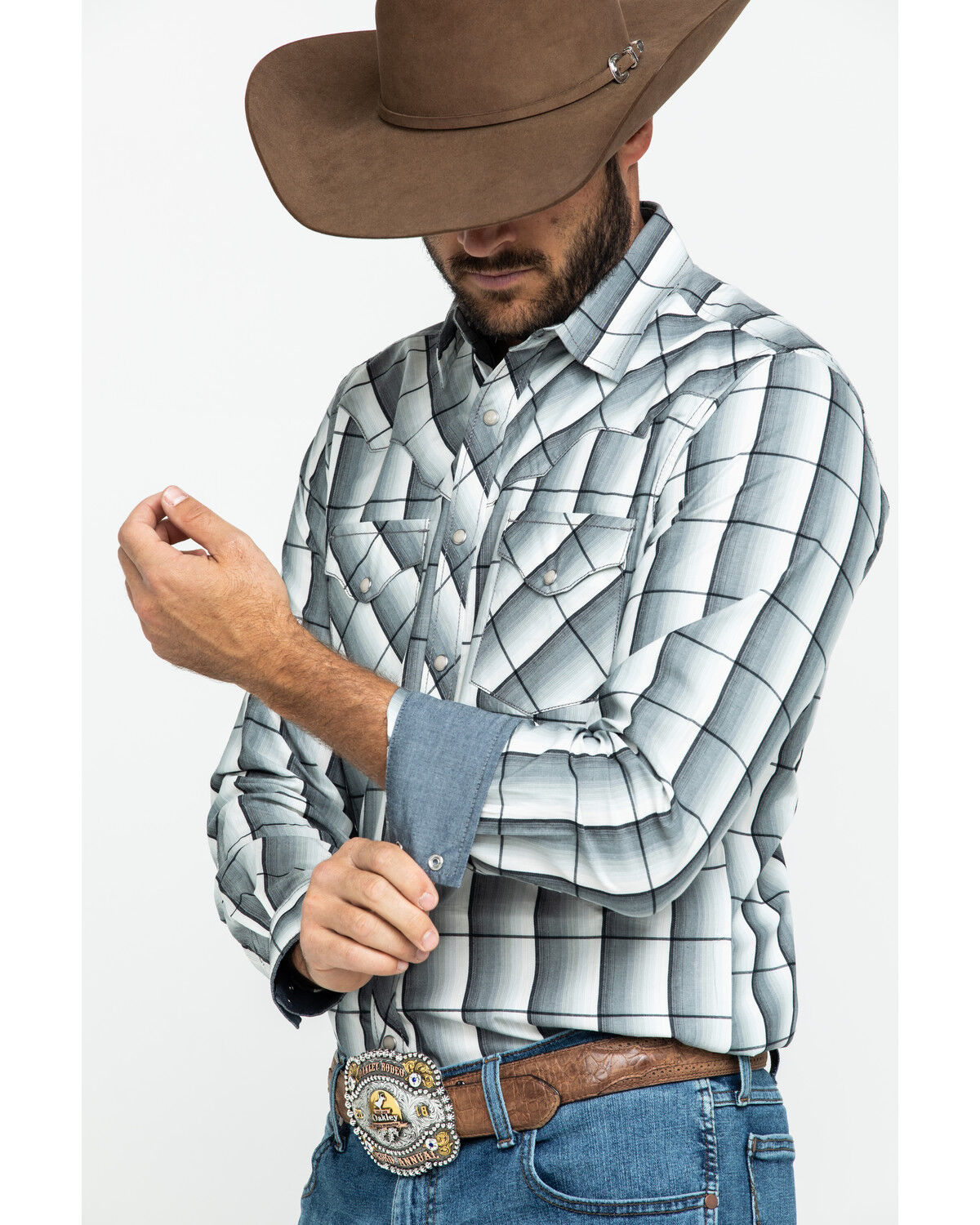 Image #4 - Wrangler Retro Men's Large Ombre Plaid Long Sleeve Western Shirt, , hi-res