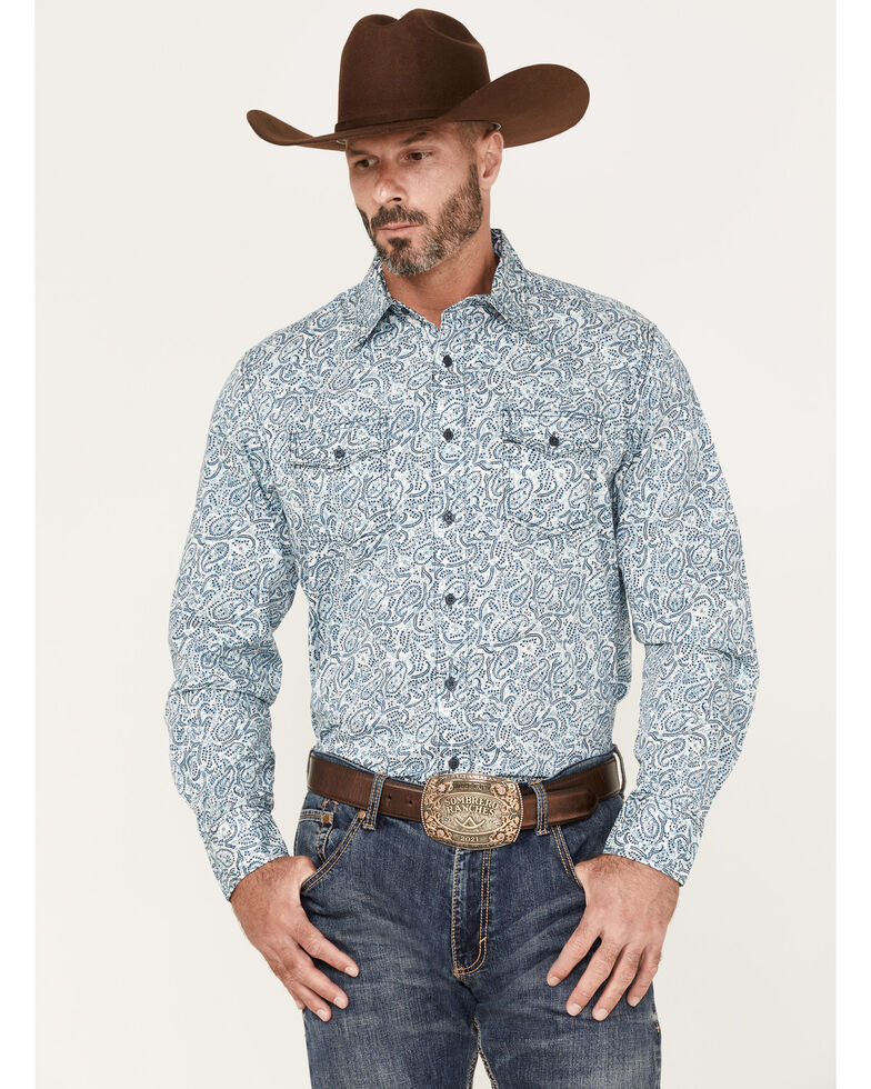 Wrangler Retro Men's Paisley Print Long Sleeve Button-Down Shirt, Blue, hi-res