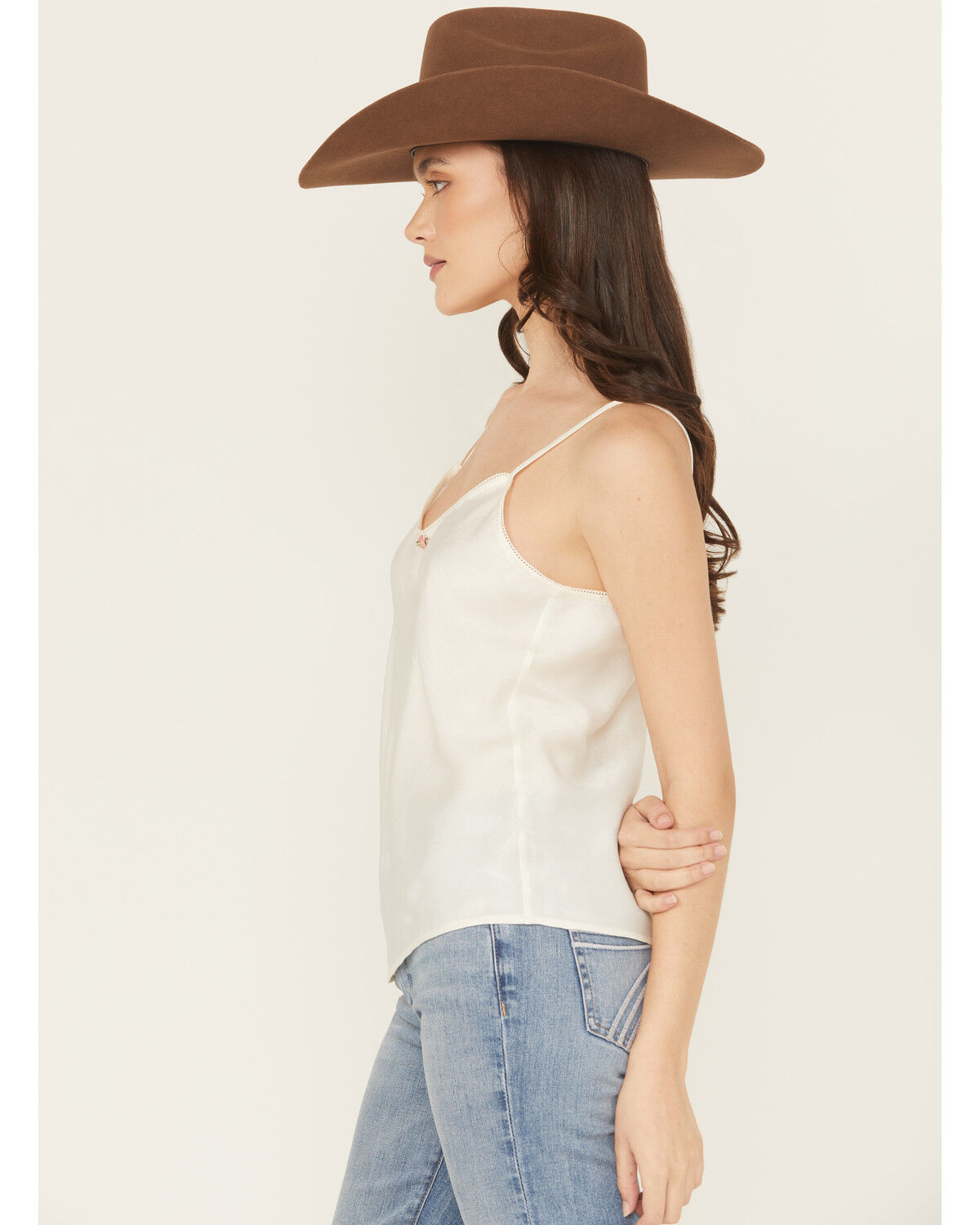 Image #2 - Originality Women's Solid Sleeveless Satin Cami, Ivory, hi-res