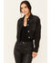 Image #1 - Vibrant Denim Women's Rhinestone Cropped Denim Trucker Jacket, Black, hi-res