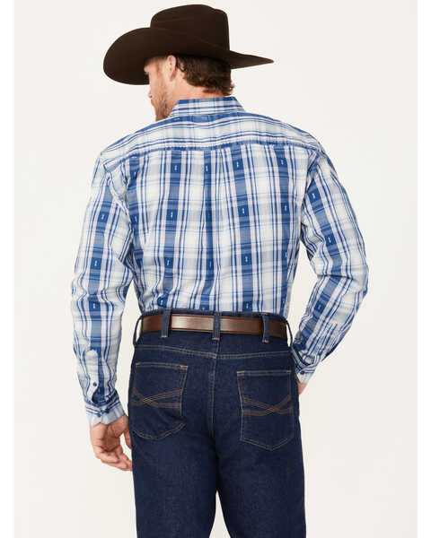 Image #4 - Cowboy Hardware Men's Jacquard Plaid Print Long Sleeve Button-Down Western Shirt , Blue, hi-res