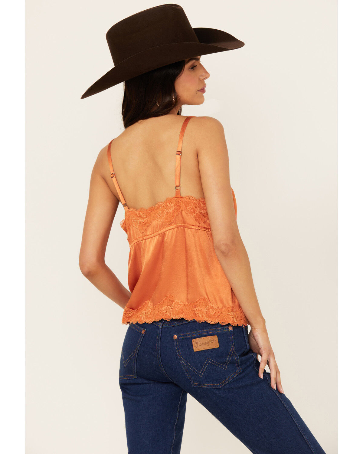 Image #4 - Shyanne Women's Lace Trim Satin Cami, Orange, hi-res