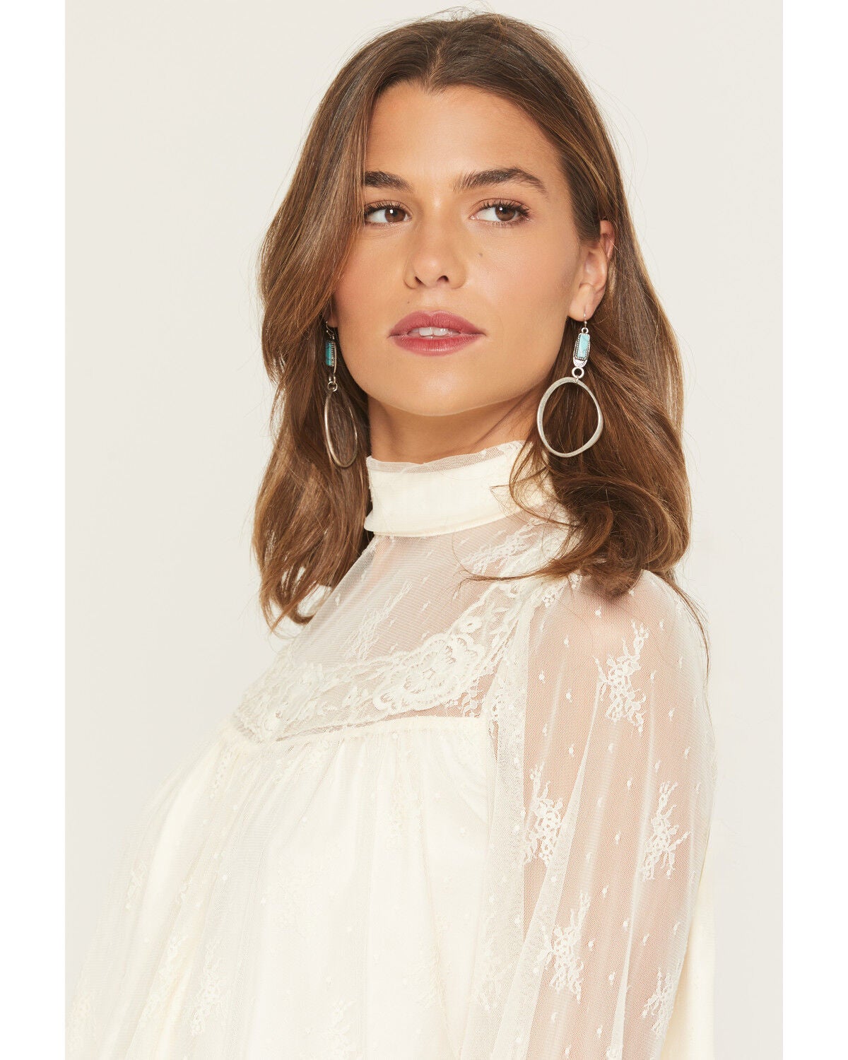 Image #2 - By Together Women's Mock Neck Lace Long Sleeve Top, Cream, hi-res