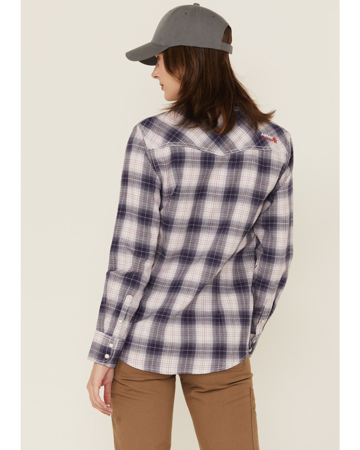 Image #4 - Ariat Women's FR Heritage Plaid Print Long Sleeve Snap Work Shirt, Oatmeal, hi-res