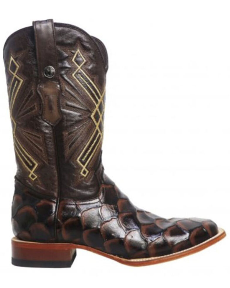 Tanner Mark Men's Monster Fish Print Western Boots - Wide Square Toe, Brown, hi-res