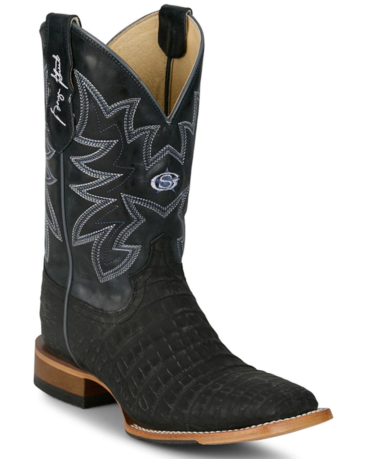 Justin Men's San Antone Exotic Caiman Western Boots - Broad Square Toe, Blue, hi-res