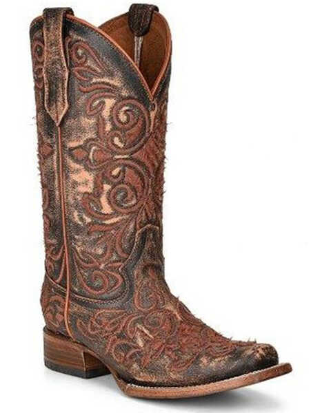 Corral Women's Embroidered Western Boots - Square Toe, Dark Brown, hi-res