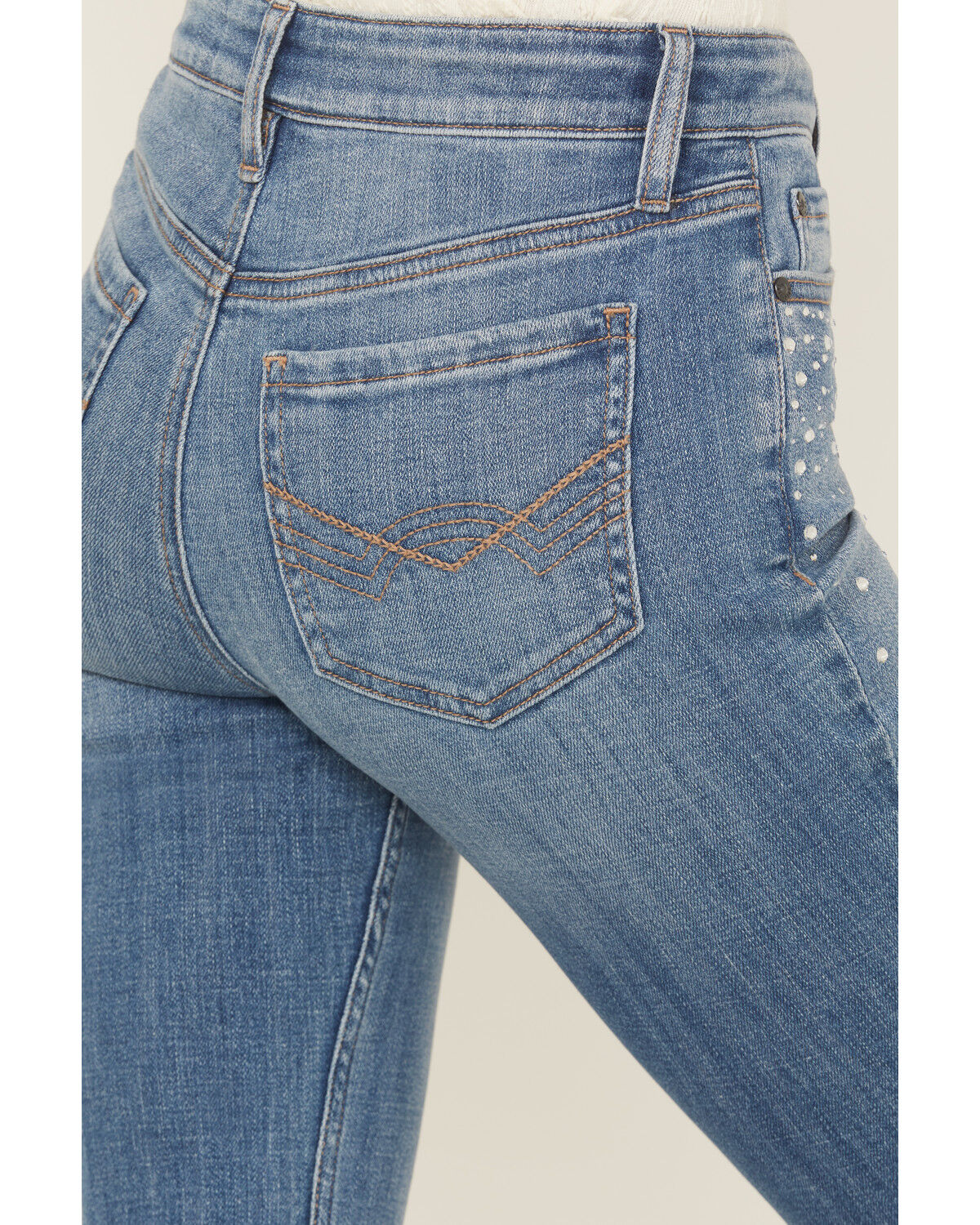 Image #4 - Idyllwind Women's Legend Medium Wash High Rise Rhinestone Studded Bootcut Super Stretch Denim Jeans, Medium Wash, hi-res