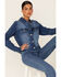 Image #1 - Shyanne Women's Cali Medium Wash Fray Hem Button Down Crop Denim Jacket , Medium Blue, hi-res