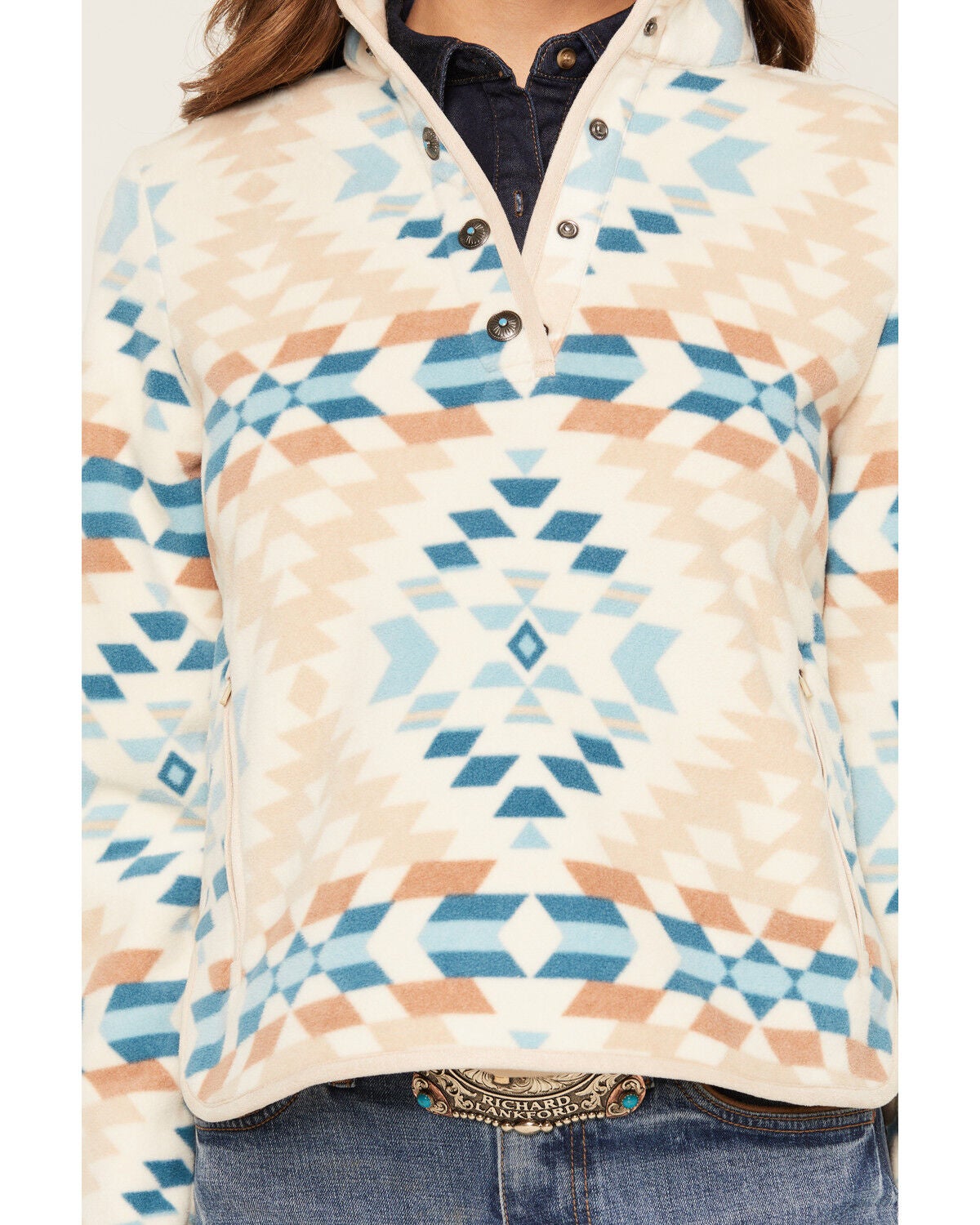 Image #3 - Shyanne Women's Polar Fleece Southwestern Print Snap Pullover, Khaki, hi-res