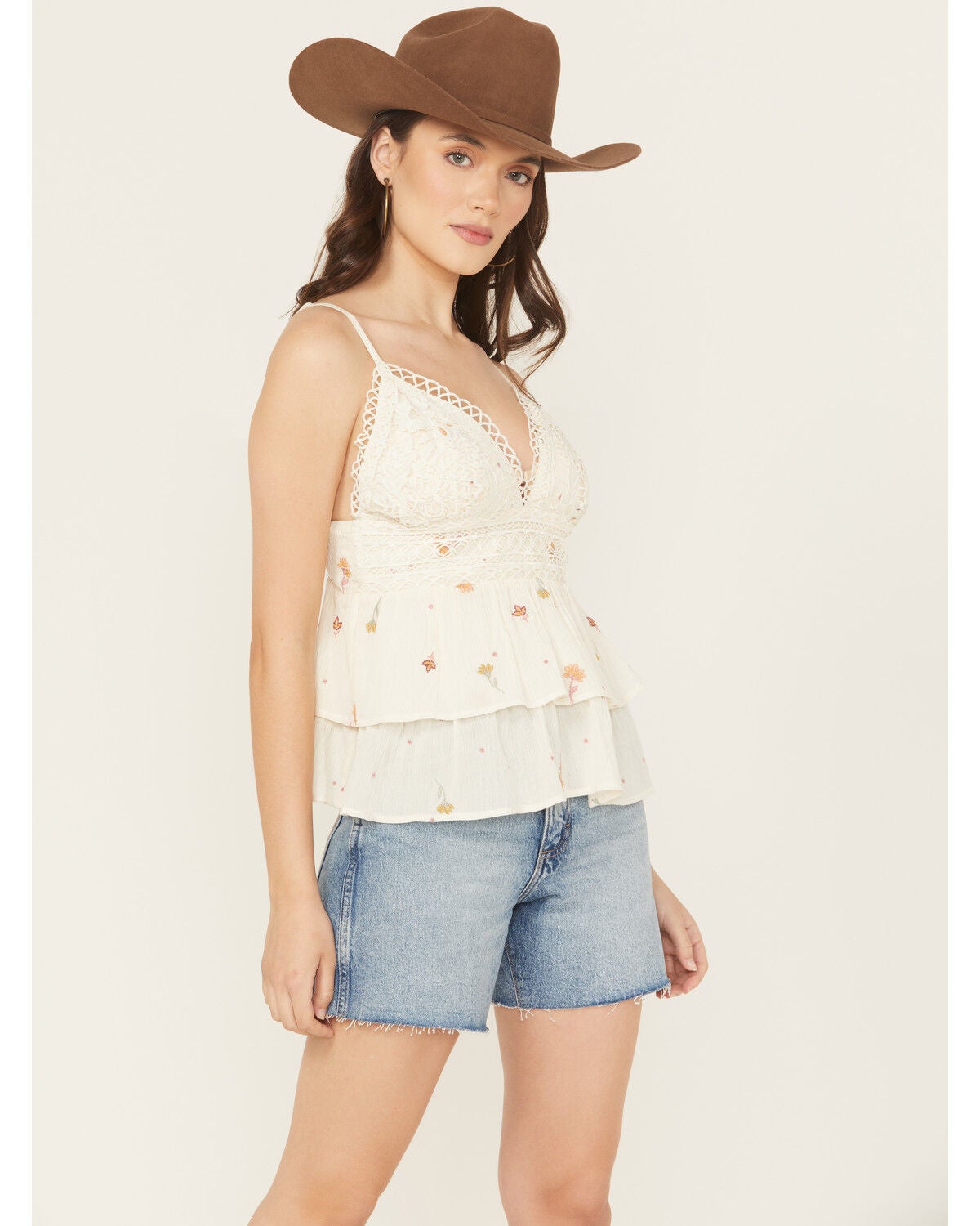A.T.A.P Women's Crochet Floral Embroidered Sleeveless Tank Top, Ivory, hi-res