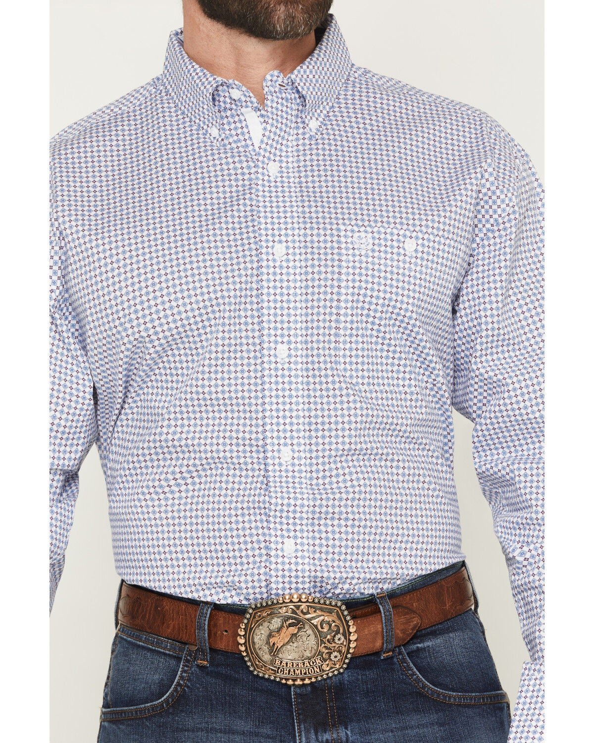 Image #3 - George Strait by Wrangler Men's Geo Print Long Sleeve Button-Down Stretch Western Shirt - Big, Blue, hi-res