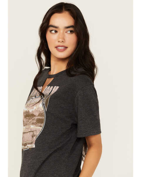 Image #2 - Youth in Revolt Women's Cutout Neck Long Horn Ranch Graphic Tee, Dark Grey, hi-res
