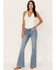 Image #3 - Shyanne Women's Chevron Embroidered Light Wash Mid Rise Flare Jeans, Light Wash, hi-res