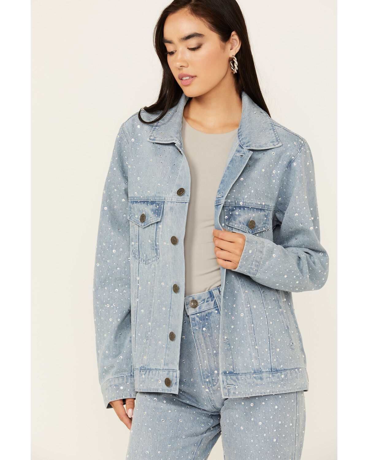 Image #1 - Show Me Your Mumu Women's Light Wash Embellished Dover Denim Jacket, Light Wash, hi-res