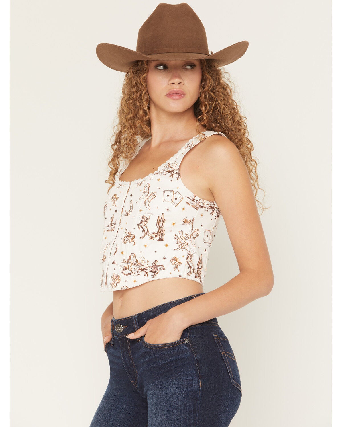 Image #2 - Shyanne Women's Western Conversation Print Sleeveless Corset Top, Ivory, hi-res