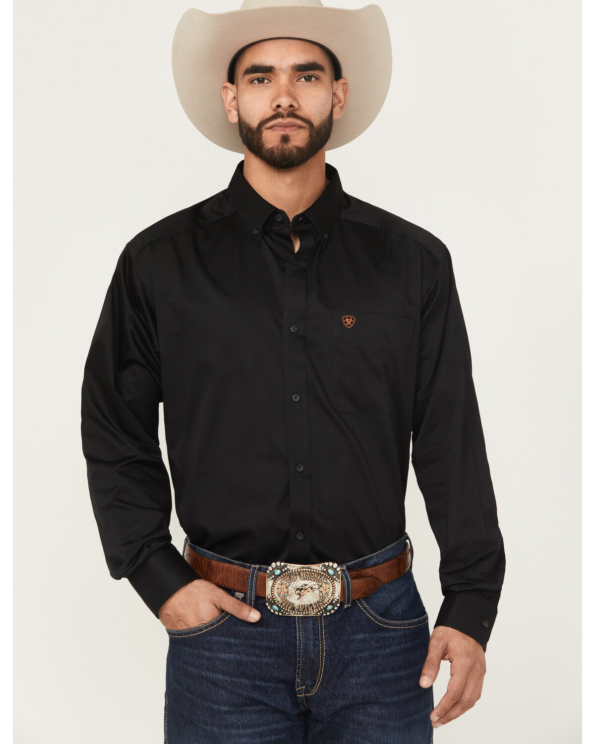 Image #1 - Ariat Men's Solid Twill Long Sleeve Button Down Western Shirt - Big, Black, hi-res