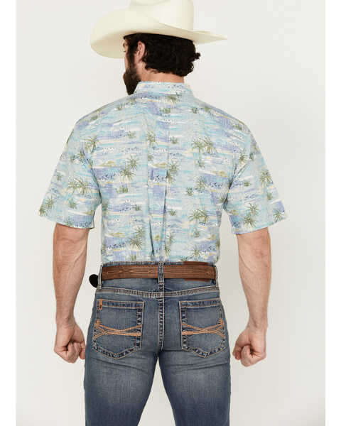 Image #4 - Ariat Men's Edwin Palm Tree Island Print Short Sleeve Button-Down Western Shirt , Blue, hi-res