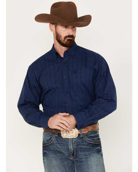 Ariat Men's Gidion Large Plaid Long Sleeve Button Down Shirt, Navy, hi-res