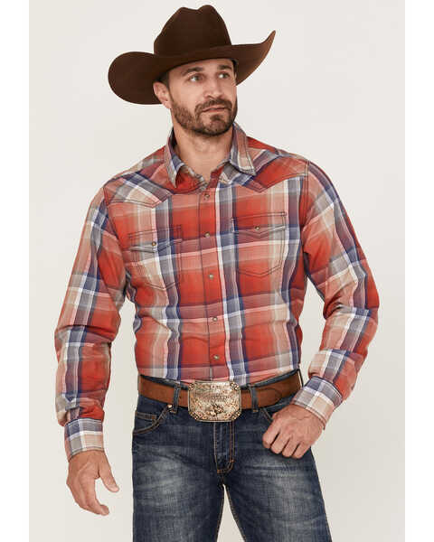 Wrangler Retro Men's Plaid Long Sleeve Snap Western Shirt, Red, hi-res