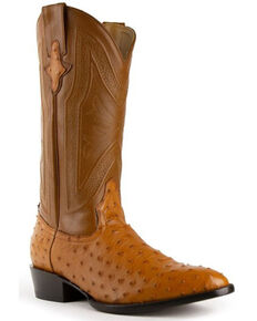 Ferrini Full Quill Ostrich Cowboy Boots - Round Toe, Cognac, hi-res
