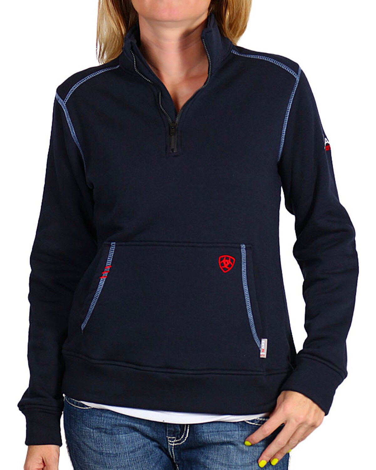 Ariat Women's FR Polartec Fleece 1/2 Zip Pullover, Navy, hi-res