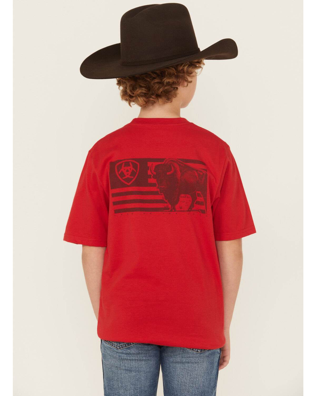 Image #1 - Ariat Boys' Buffalo Flag Short Sleeve Graphic T-Shirt, Red, hi-res