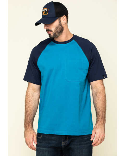 Image #1 - Hawx Men's Teal Midland Short Sleeve Baseball Work T-Shirt , Teal, hi-res