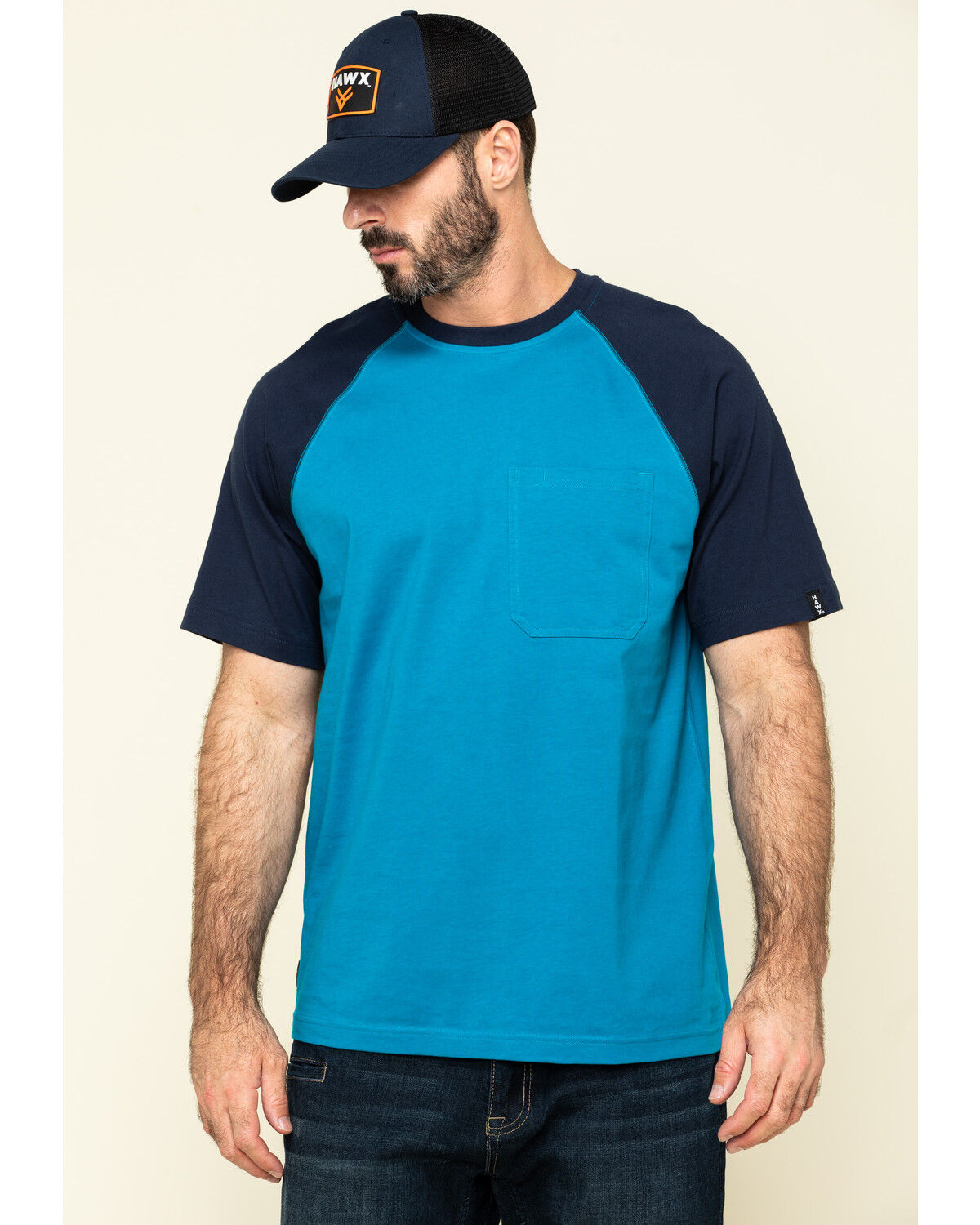 Image #1 - Hawx Men's Teal Midland Short Sleeve Baseball Work T-Shirt, Teal, hi-res