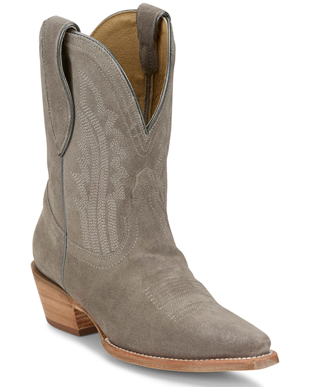 Image #1 - Tony Lama Women's Lea Suede Western Booties - Snip Toe, Light Grey, hi-res