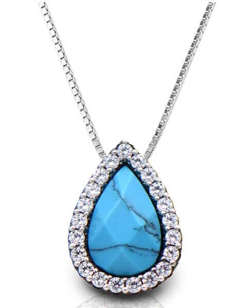 Kelly Herd Women's Turquoise Teardrop Pendant Silver Necklace, Turquoise, hi-res