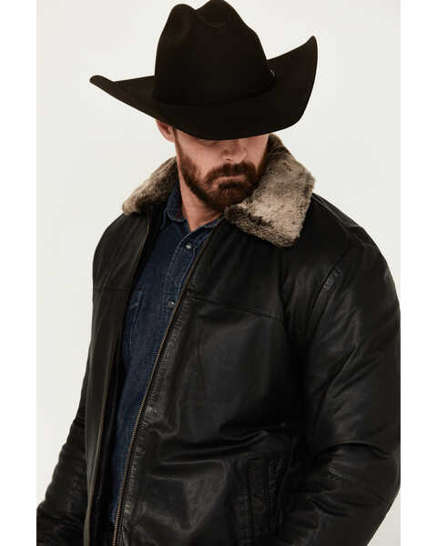 Image #2 - Scully Men's Leather Fur Collar Jacket , Black, hi-res